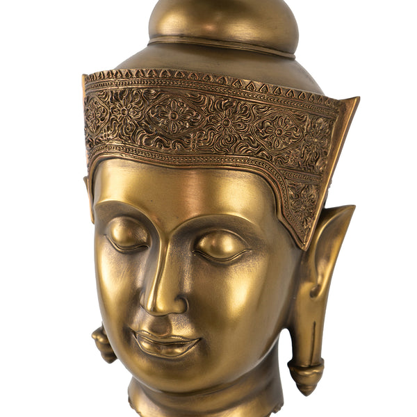 English Elm 7x7.5x19.7" Buddha Statue Head on Stand — Elegant Resin Zen Decor for Living Room, Hallway Accent Piece, 18x18x8" W2078P391152