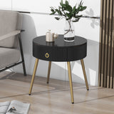 19.6'' End Tables, Set of 2, Modern Fluted Side Tables with Drawers, Faux Marble, Black