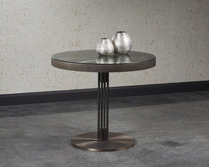 Sunpan TERRY Round Bistro Table - 35.5" Clear Glass Top with Bronzed Gunmetal Starburst Base for Elegance 105109