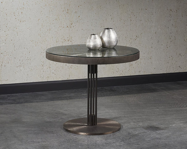 Sunpan TERRY Round Bistro Table - 35.5" Clear Glass Top with Bronzed Gunmetal Starburst Base for Elegance 105109