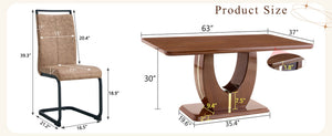 English Elm Table and Chair Set Seats 10 with Marble Mdf Top Brown Fabric Dining Chairs W1151S04402