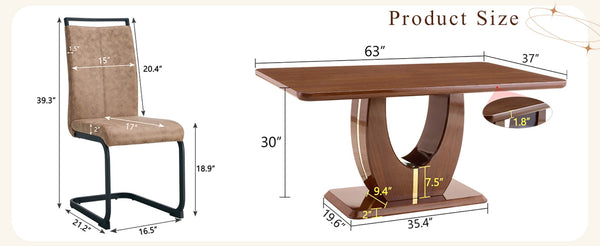English Elm Table and Chair Set Seats 10 with Marble Mdf Top Brown Fabric Dining Chairs W1151S04402