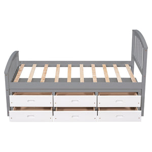 English Elm Twin Platform Bed Solid Pine Frame Six Drawer Storage Clean Modern Bedroom Design N719S000121S