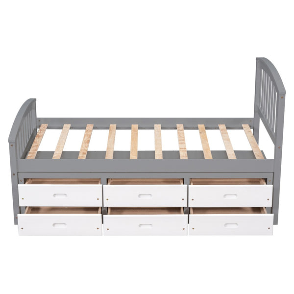 English Elm Twin Platform Bed Solid Pine Frame Six Drawer Storage Clean Modern Bedroom Design N719S000121S