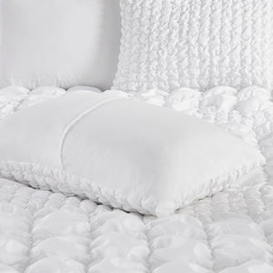JLA Home Madison Park - 3 Piece Ruched Comforter Set — Puffy Square-Texture Microfiber for Cottage, Farmhouse, Hypoallergenic Sleep White MP10-8395