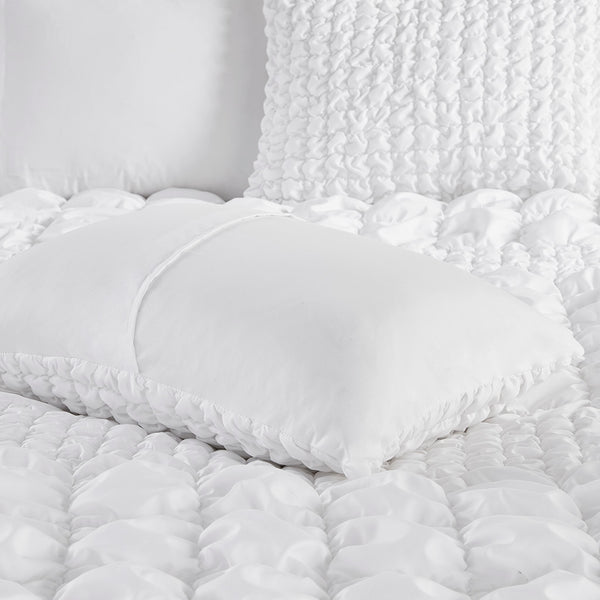 JLA Home Madison Park - 3 Piece Ruched Comforter Set — Puffy Square-Texture Microfiber for Cottage, Farmhouse, Hypoallergenic Sleep White MP10-8395