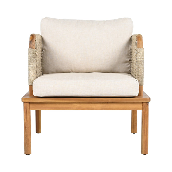 English Elm Christopher Knight Home® - Outdoor Acacia Wood Club Chair With Handwoven Rope, Water-Repellent Cushions For Ultimate Comfort N757P242994B