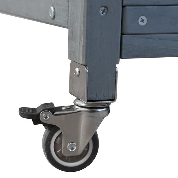 English Elm K&K 64.9" Outdoor Potting Bench with 1.2" Stainless Steel Top, Lockable Wheels, Hutch & Drawers Grey+Blue N707P228274G