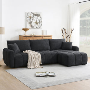 English Elm [video] Boucle L-shape Modular Sectional with Ottoman Four Seat Living Room Sofa N723S0008B
