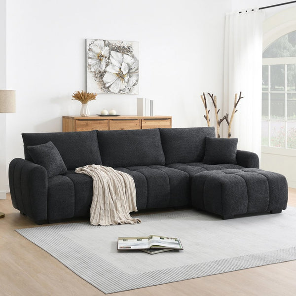 English Elm [video] Boucle L-shape Modular Sectional with Ottoman Four Seat Living Room Sofa N723S0008B