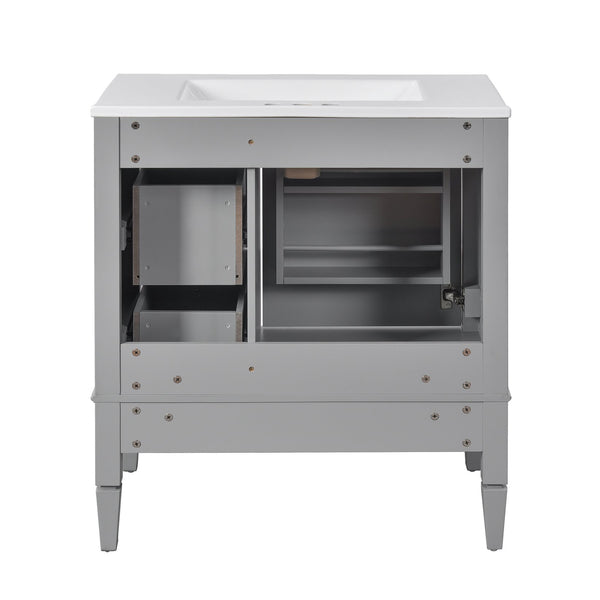 English Elm 30 30 Inch Bathroom Vanity with Ceramic Sink, Modern Compact 3-Drawer Storage Cabinet for Small Baths Grey N710P247499E