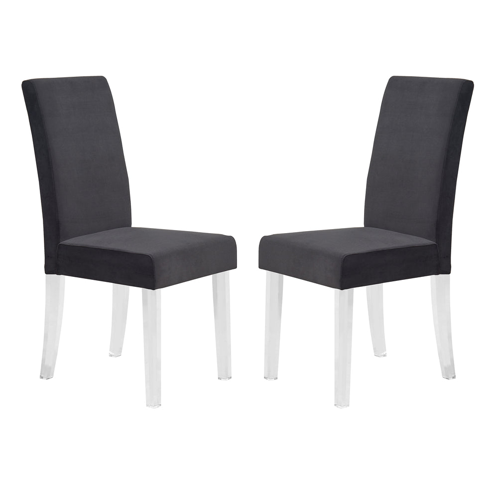 English Elm Quinara Plush Velvet Dining Chair with Clear Acrylic Legs, Set of 2 — Modern Comfortable Seating Black B2736P354368