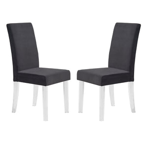 English Elm Quinara Plush Velvet Dining Chair with Clear Acrylic Legs, Set of 2 — Modern Comfortable Seating Black B2736P354368