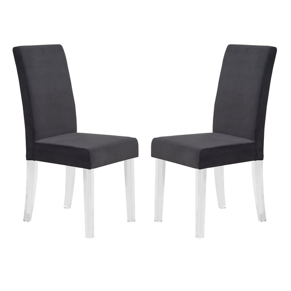 English Elm Quinara Plush Velvet Dining Chair with Clear Acrylic Legs, Set of 2 — Modern Comfortable Seating Black B2736P354368