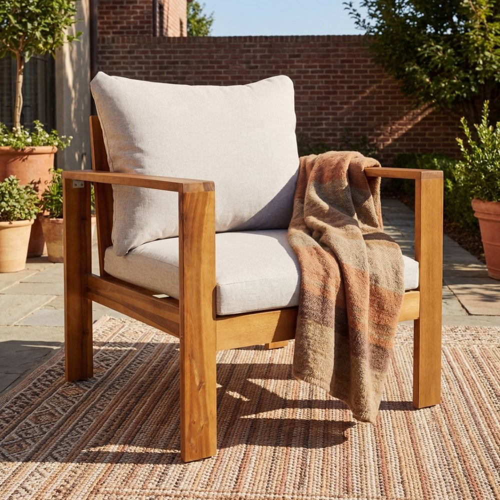 English Elm Outdoor Acacia Hardwood Patio Chair with Water-repellent Cushions for Deck or Garden N757P354831B