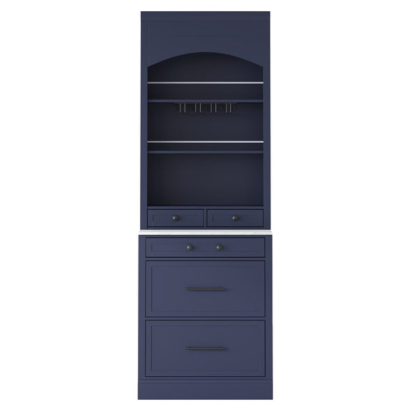 English Elm Modern Tall Kitchen Pantry Set of Two with Faux Marble Top and Glass Holders Blue SP000175AAC