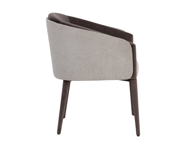 Sunpan Sheva Dining Armchair - Elegant Barrel Back Design In Ernst Sandstone & Meg Ash For Ultimate Comfort Taupe Fabric 111223