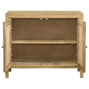 English Elm Henley Natural Mango Wood 2-Door Accent Cabinet with Rustic Cane Doors, Antique Brass Knobs, Storage - Island-Inspired 38"W x 32"H x 16"D B062P350431