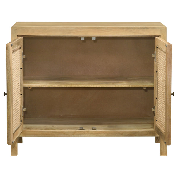 English Elm Henley Natural Mango Wood 2-Door Accent Cabinet with Rustic Cane Doors, Antique Brass Knobs, Storage - Island-Inspired 38"W x 32"H x 16"D B062P350431