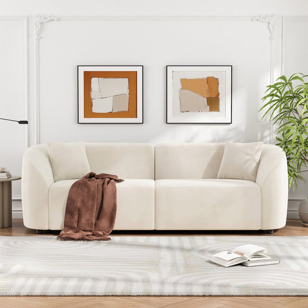 English Elm Christopher Knight Home® - 87" Curved Contemporary Sofa In Off-White Velvet: Elegant Design, Plush Comfort & Durable Frame For Living Spaces N767P2323857B