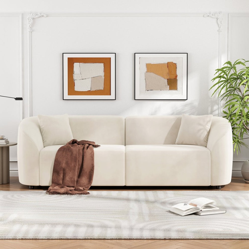 English Elm 87" Curved Boucle Sofa Sculptural Low Profile Design for Contemporary Living Rooms N767P354840B