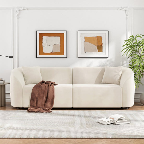 English Elm 87" Curved Boucle Sofa Sculptural Low Profile Design for Contemporary Living Rooms N767P354840B