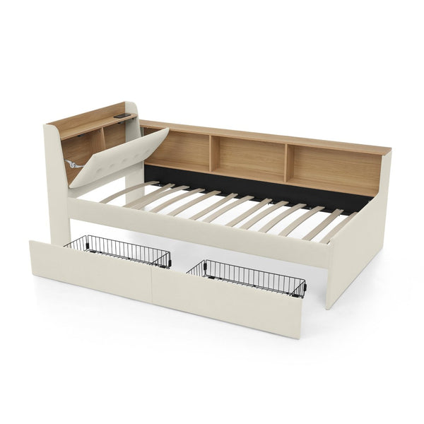 English Elm Twin Size Velvet Day Bed With Storage Drawers, Wireless Charging & Led Lights - Elegant & Functional W1413S00109-GIGA