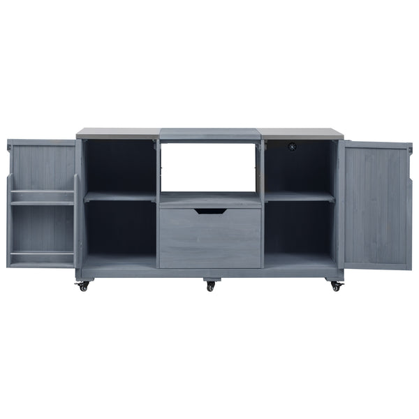 English Elm K&K 66.5" Outdoor Kitchen Island with 1.2" Stainless Steel Top, Ample Storage, Wheels & Bottle Opener Grey+Blue N707P250629G