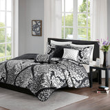 Madison Park Vienna Transitional 6 Piece Printed Cotton Quilt Set with Throw Pillows MP13-7959 Black