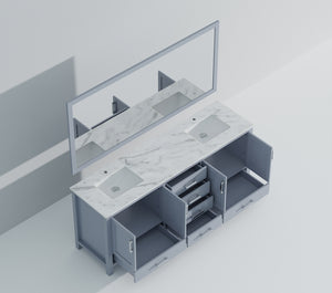 English Elm Dark Grey Double Bath Vanity With Carrara Marble Top, Ample Storage & Elegant Mirrors Included B2731S00848