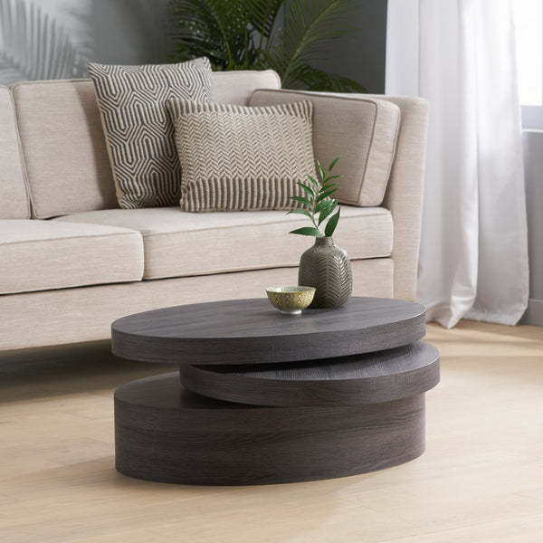 English Elm Christopher Knight Home® - MODERNESQUE Oval Rotating Coffee Table with 3-Tier Swivel Surfaces, Plywood Build, Sleek Modern Functionality Black N758P245072B