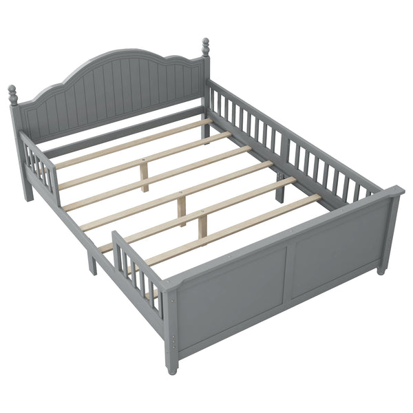 English Elm Full Full Size Kids Bed Gray — Solid Pine Wood Platform with Headboard & Footboard, Guardrail, 300LB Capacity W2593P358753