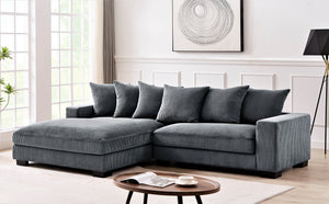 English Elm Luxe Oversized L-Shaped Sectional Sofa With Chaise - Dark Grey Corduroy, Deep Seating Comfort & Style B2735S00003