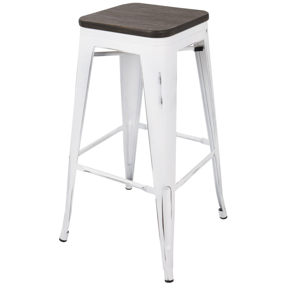 English Elm Oregon Industrial Stackable Barstool Set of 2 in Vintage White & Espresso — Rustic Steel-Wood 37" H B202P222412