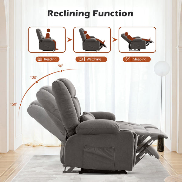 English Elm Recliner Oversized Manual Loveseat with Cup Holders and Side Pocket, Ergonomic 150° Recline, 600lb Capacity Grey W1521S00074