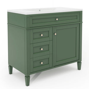 English Elm 36'' Modern Bathroom Vanity with Mirror Cabinet and Sink, Spacious Storage, Soft-Close Doors & Drawers Green SW000134AAF-3