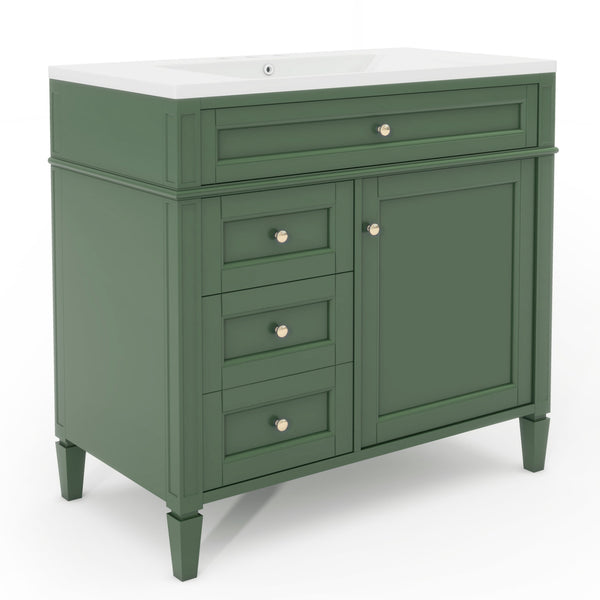 English Elm 36'' Modern Bathroom Vanity with Mirror Cabinet and Sink, Spacious Storage, Soft-Close Doors & Drawers Green SW000134AAF-3