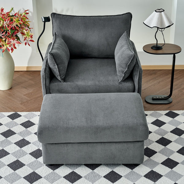 English Elm 55" Oversized Chaise Lounge Chair With Ottoman & Storage: Stylish Comfort For Small Spaces, Grey W3373P330165