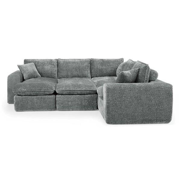 English Elm 107'' Boucle Modular Sectional with Reversible Chaise and Two Ottomans for Living Room Grey W1413S00163