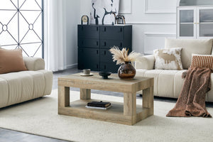 English Elm Modern Two Tier Rectangular Coffee Table with Open Shelf Storage for Living Rooms W3875P389557