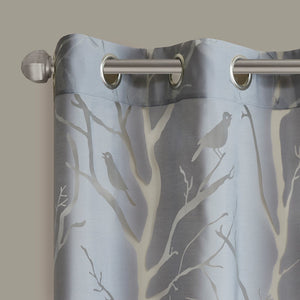English Elm Grommet Sheer Bird On Branches Burnout Window Curtain Panel - Light Filtering, Elegant Design B03598115