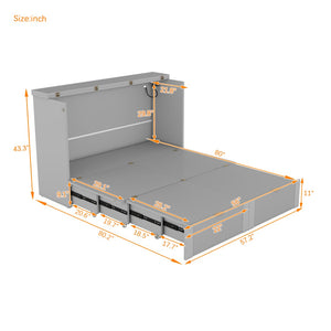 English Elm 1/3 Full Size Wall Bed with Drawer Usb Ports and Pulley Cabinet for Studio Rooms WF319851AAE