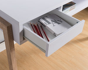 English Elm Office Desk Compact Computer Desk with Hidden Shelf, Drawer & USB/Power Outlet for Dorms/Home Offices B107P287710