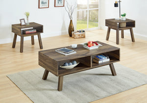 English Elm 3PC Mid-Century Modern Coffee Table Set with Built-In Storage Shelves Wood Grain Finish Brown, Stylish Living Room Ensemble B011P405680