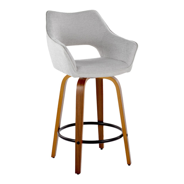 English Elm Mustang Contemporary 26" Fixed-Height Counter Stool with Swivel, Walnut Bentwood Legs & Fabric Upholstery Grey B202S00365