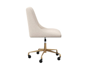 Sunpan Halden Office Chair - Urban Design with Bold Stitching and Rustic Bronze Base for Modern Workspaces Beige Linen