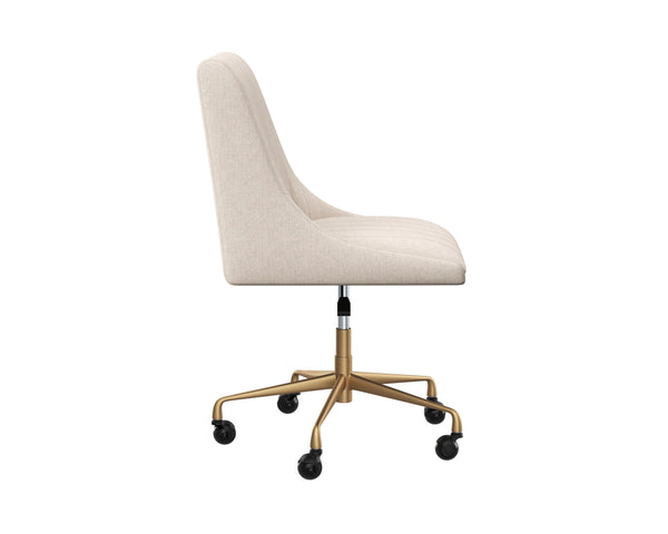 Sunpan Halden Office Chair - Urban Design with Bold Stitching and Rustic Bronze Base for Modern Workspaces Beige Linen