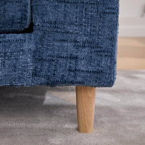 English Elm 83.1"Wide Plush Upholstered End-of-Bed Bench with Armrests, Chenille Seat, Rubberwood Legs, 2 Bolsters Blue W3098S00037