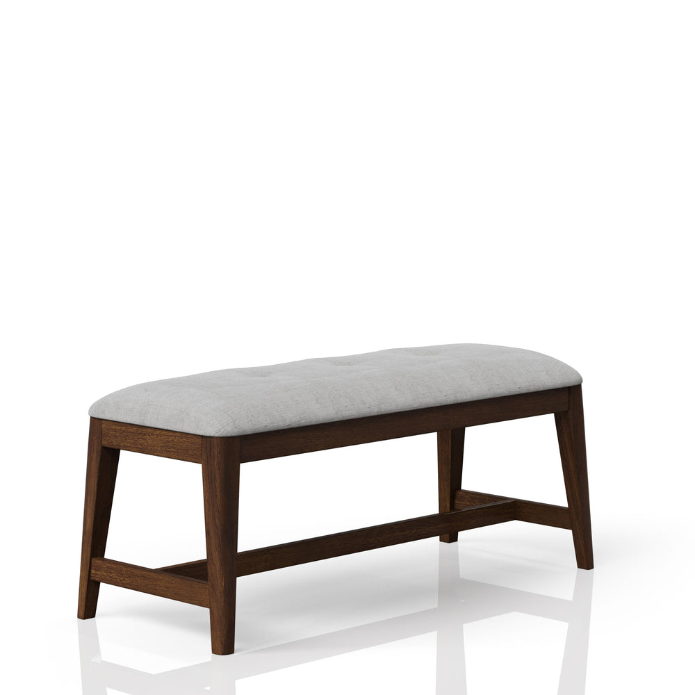 English Elm Backless Upholstered Dining Bench in Beige Mid-Century Style, Solid Wood Frame, Cherry Finish, Sturdy Polyester Seat B2699P206756