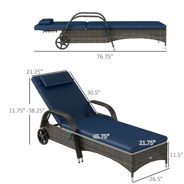 English Elm Adjustable Pe Rattan Outdoor Chaise Lounge with Wheels Cushion and Resort Style T3971P418340